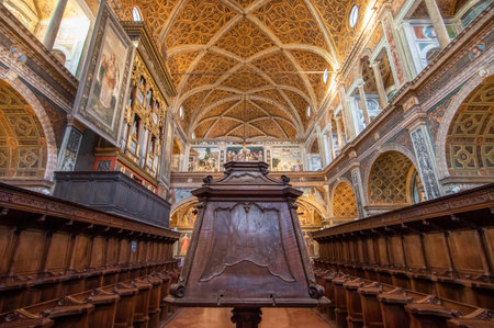 Milano, Italy - the church of San Maurizio al Monastero Maggiore displays some of the most wonderful frescoes in Italy. Here in particular the hall of the nunsのeditorial素材