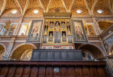 Milano, Italy - the church of San Maurizio al Monastero Maggiore displays some of the most wonderful frescoes in Italy. Here in particular the hall of the nunsのeditorial素材
