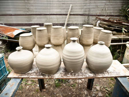 group of wet clay ceramic vasesのeditorial素材