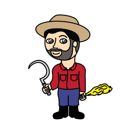 Farmer man holding sickle and rice strawのイラスト素材