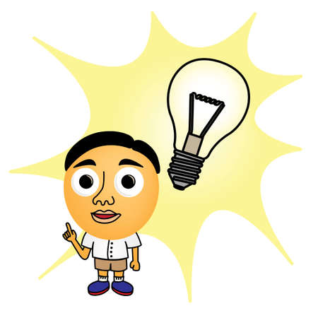 Cartoon little boy with Bright Ideaのイラスト素材