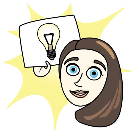 Cartoon Woman with Bright Idea paperのイラスト素材