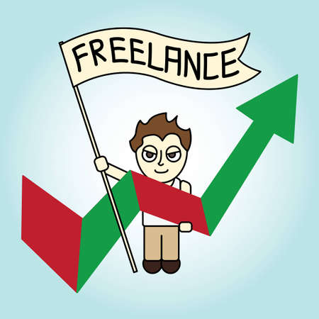 Cartoon Freelance man with Life Arrow Graphのイラスト素材