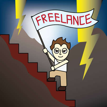 Cartoon Freelance man working life simulationのイラスト素材