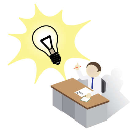 Man on a desk with Bright Ideaのイラスト素材