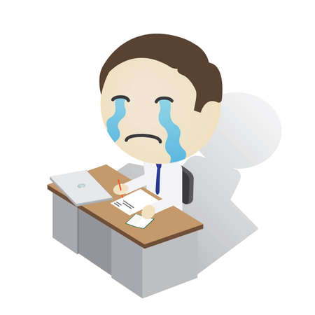 Business Man crying at desk のイラスト素材