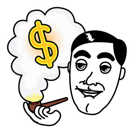 Man smoking Pipe and thinking about Dollar moneyのイラスト素材