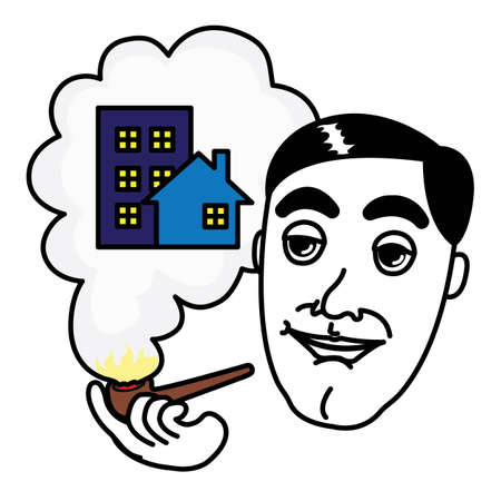 Smoking pipe Man thinking about Real Estateのイラスト素材