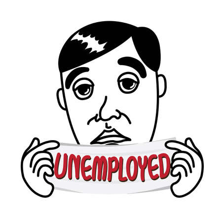 Man with Unemployed status white bannerのイラスト素材