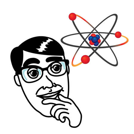 Genius man with atom molecule modelのイラスト素材