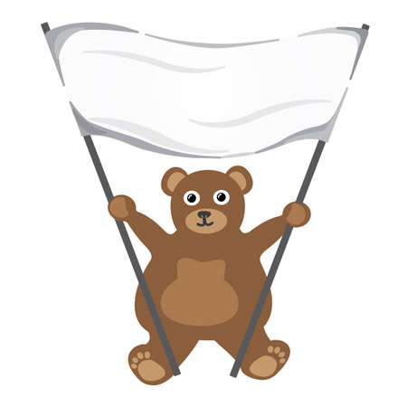 Cartoon little bear with white empty banner