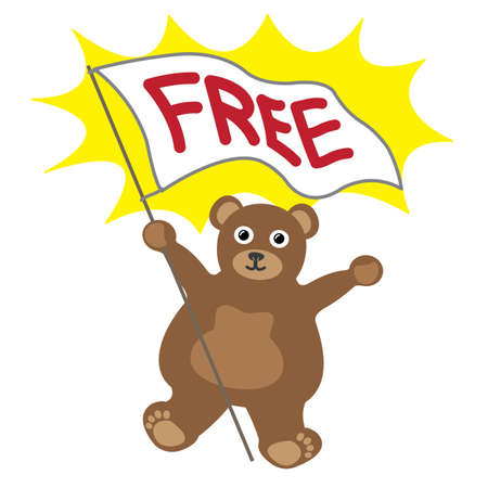 Cartoon little bear with white banner text freeのイラスト素材