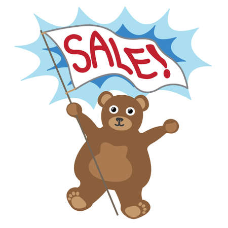 Cartoon little bear with white banner text saleのイラスト素材