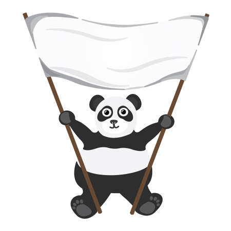 Cartoon little panda with white empty bannerのイラスト素材