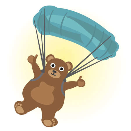 Cartoon little bear parachute jumpingのイラスト素材