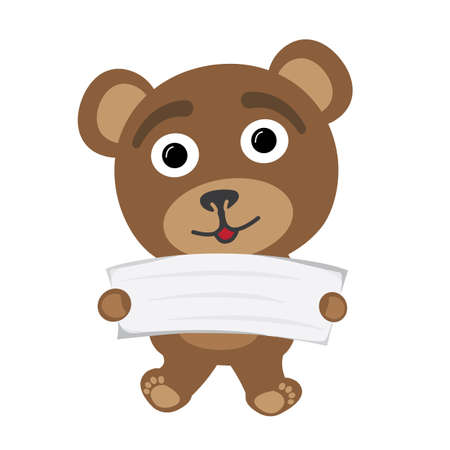 Little bear with white empty bannerのイラスト素材