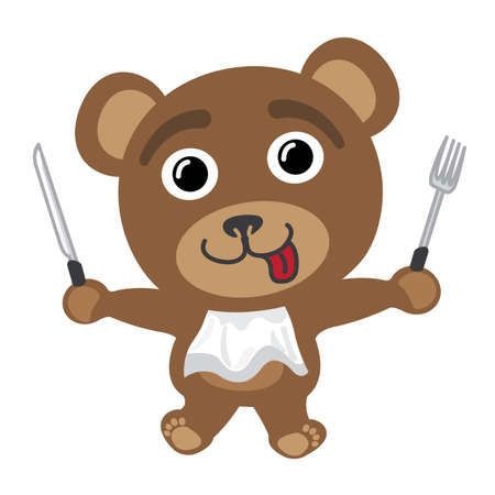 Little bear ready to eatのイラスト素材
