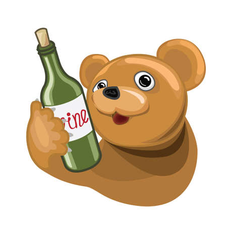 Cartoon bear with wine bottleのイラスト素材
