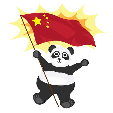 Cartoon little panda with Chinese flagのイラスト素材