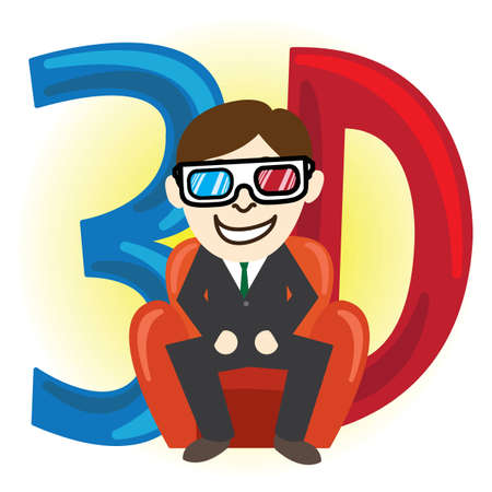 Business man enjoy with 3d glasses のイラスト素材