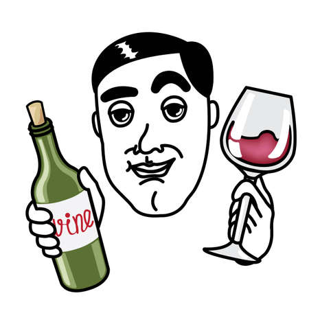 Man with wine glass and bottleのイラスト素材