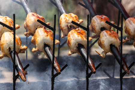 roast chicken in ovenの写真素材