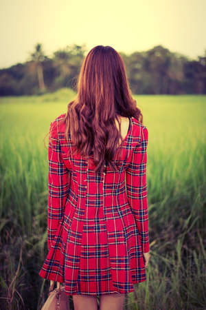 woman with challenges in meadowの写真素材