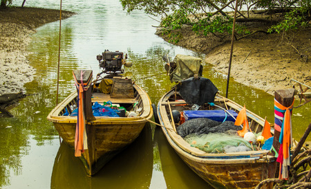 two boats on the quiet watercourseの写真素材