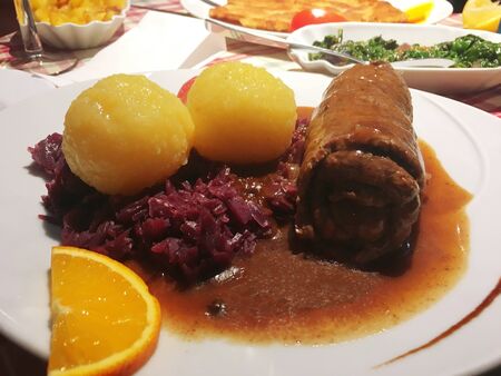 Roulade with KnÃ¶del and Rotkraut,German foodの写真素材