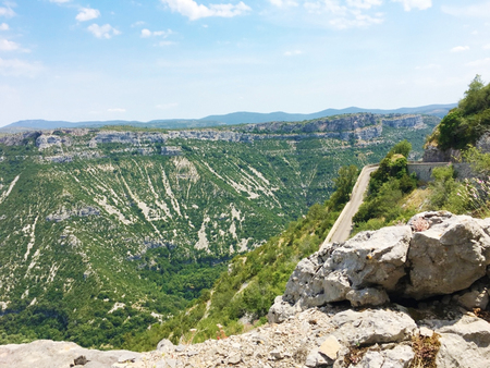 Cirque de Navacelles.The Cirque de Navacelles is large erosional landform, an incised meander, located towards the southern edge of the Massif Central mountain range in France. It is located near Sainの写真素材