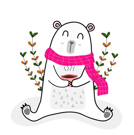 BEAR with hot coffee cappuccino.のイラスト素材