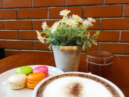 Hot coffee cappuccino, Hot coffee milk.の写真素材