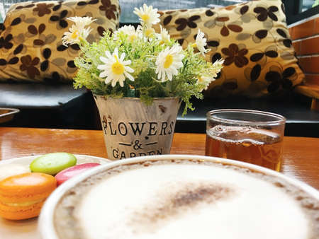 Hot coffee cappuccino, Hot coffee milk.の写真素材