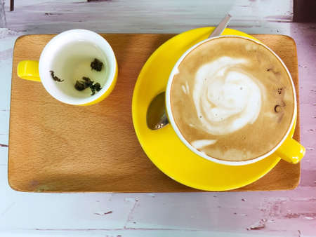 Hot coffee cappuccino, Hot coffee milk.の写真素材