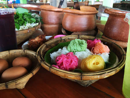 Rainbow rice noodles with mixed soup.の写真素材