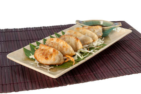 Vegetarian Gyoza with japnese sauceの写真素材