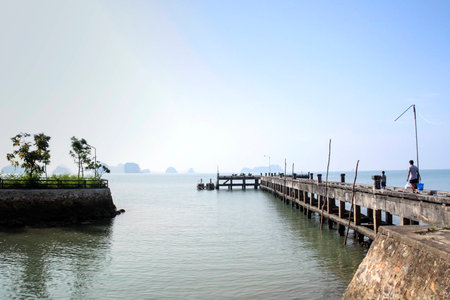 The long bride over the sea at Koh Yao in south of Thailand this bride for transportationの写真素材