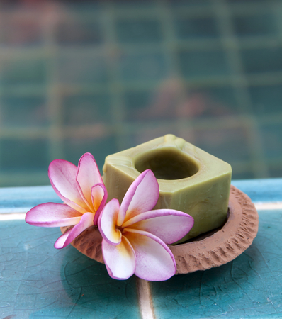 Candle in the clay trayの写真素材