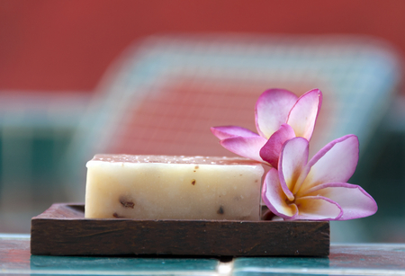 Natural soap with flower horizontalの写真素材