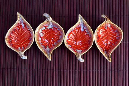 Red Leaf shape ceramic cup horizontalの写真素材