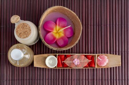 Spa set with candle flowerの写真素材