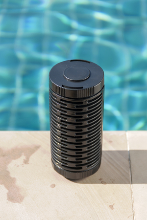 Aquarium water filter with swimming pool water backgroundの写真素材