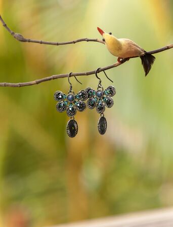 Design earring with space on colourful backgroundの写真素材