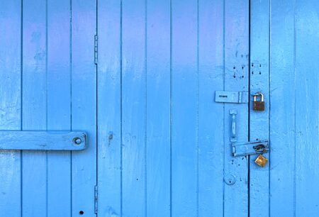 Closeup wooden blue door の写真素材