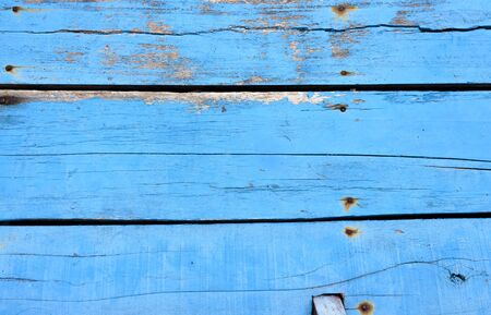 Old wooden blue boat floor の写真素材