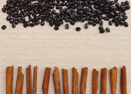 Coffee beans and cinnamon border backgroundの写真素材