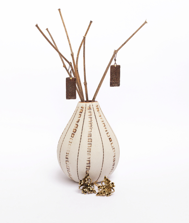 Earring set on white backgroundの写真素材