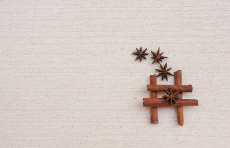 Spices on canvas texture backgroundの写真素材
