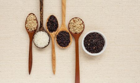 Organic rice set on canvas backgroundの写真素材