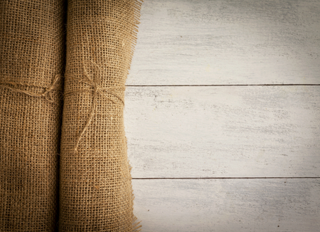 Vintage style Hessian fabric backgroundの写真素材